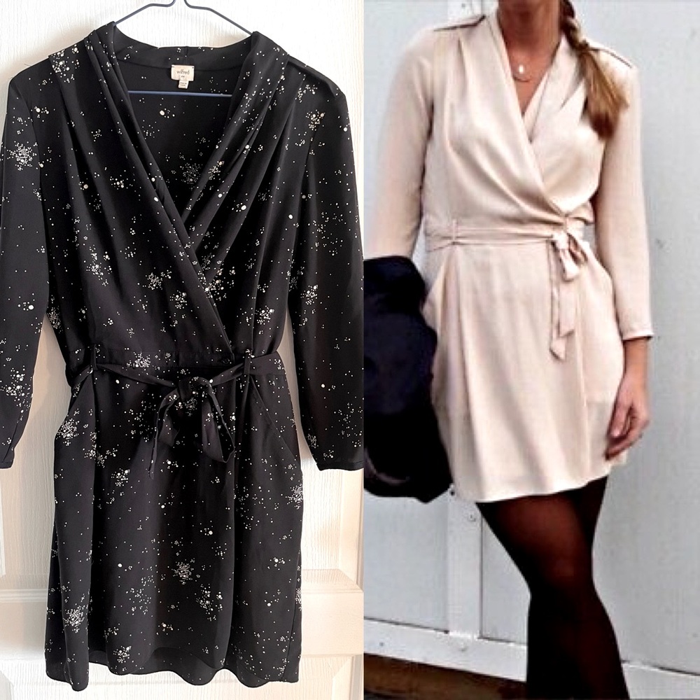 Wilfred Black Star Speckle Long Sleeve Wrap Dress